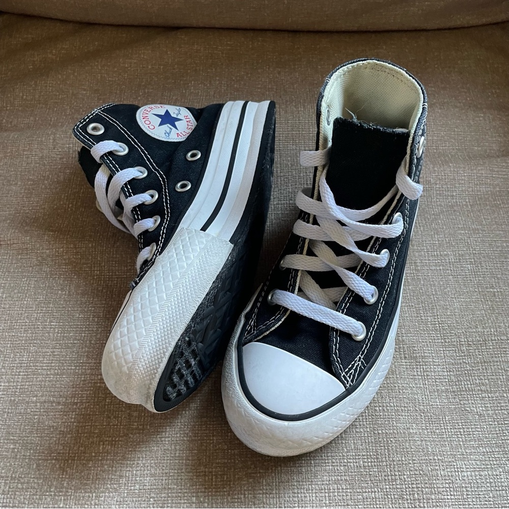 Converse Kids Black and White High-Top Platform Sneakers